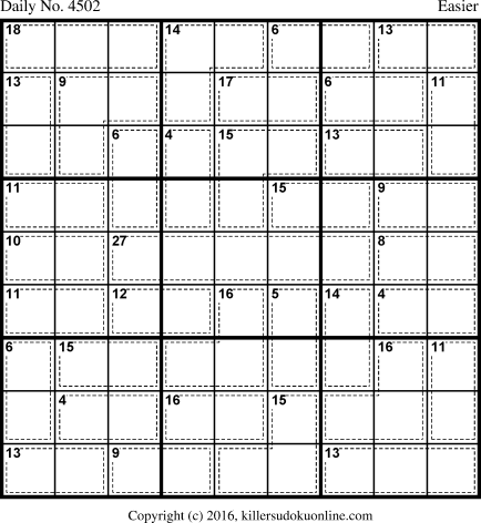 Killer Sudoku for 4/16/2018