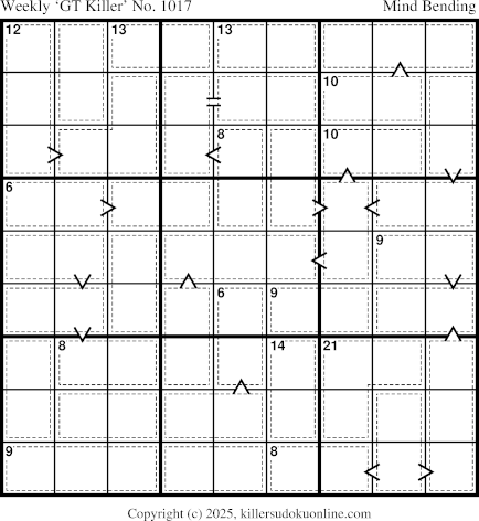 Greater Than Killer Sudoku for the week starting 10/6/2025