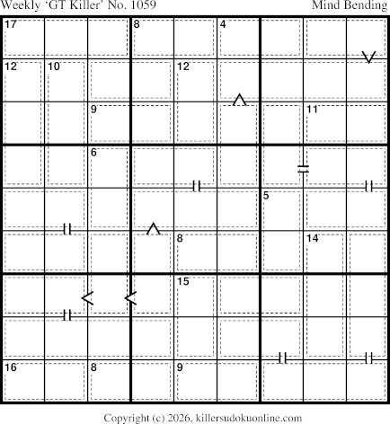 Greater Than Killer Sudoku for the week starting 8/3/2026
