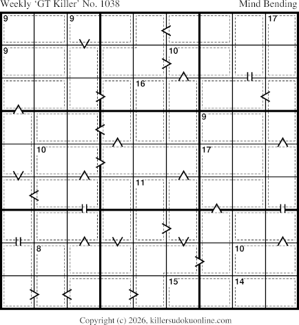 Greater Than Killer Sudoku for the week starting 3/9/2026