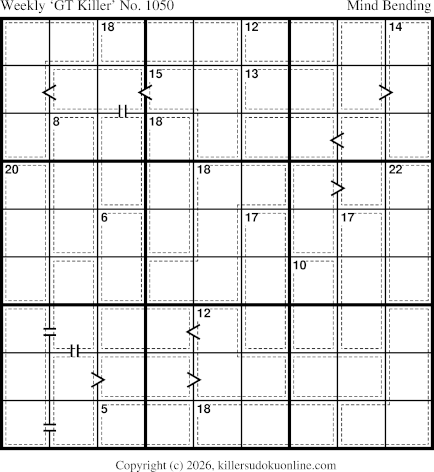 Greater Than Killer Sudoku for the week starting 6/1/2026