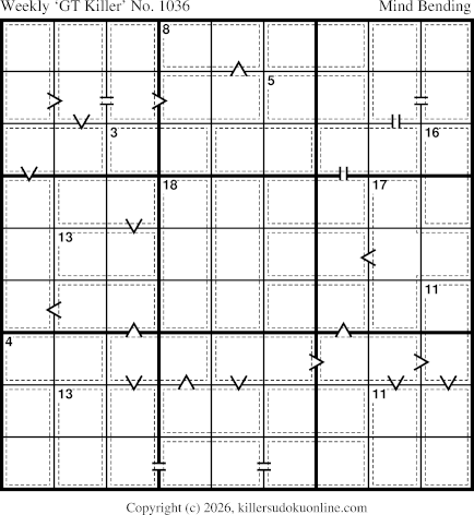 Greater Than Killer Sudoku for the week starting 2/23/2026