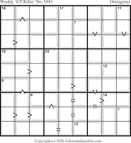 Greater Than Killer Sudoku for the week starting 4/13/2026