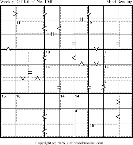 Greater Than Killer Sudoku for the week starting 3/23/2026