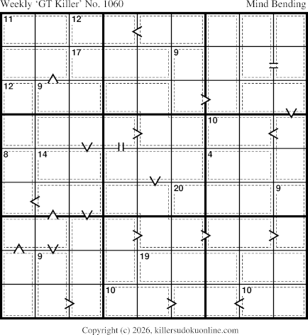 Greater Than Killer Sudoku for the week starting 8/10/2026