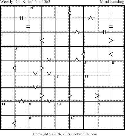 Greater Than Killer Sudoku for the week starting 8/31/2026