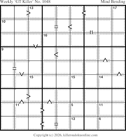 Greater Than Killer Sudoku for the week starting 5/18/2026