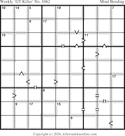 Greater Than Killer Sudoku for the week starting 8/24/2026