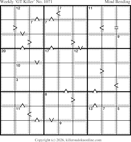Greater Than Killer Sudoku for the week starting 10/26/2026